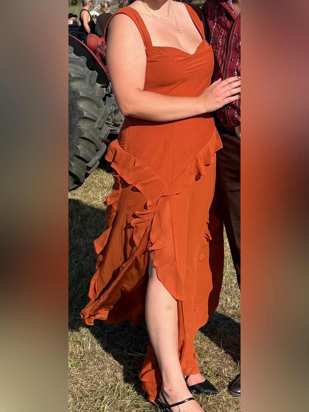 Azazie Rust Ruffle-Slit Maxi Dress - Picture 5 of 5